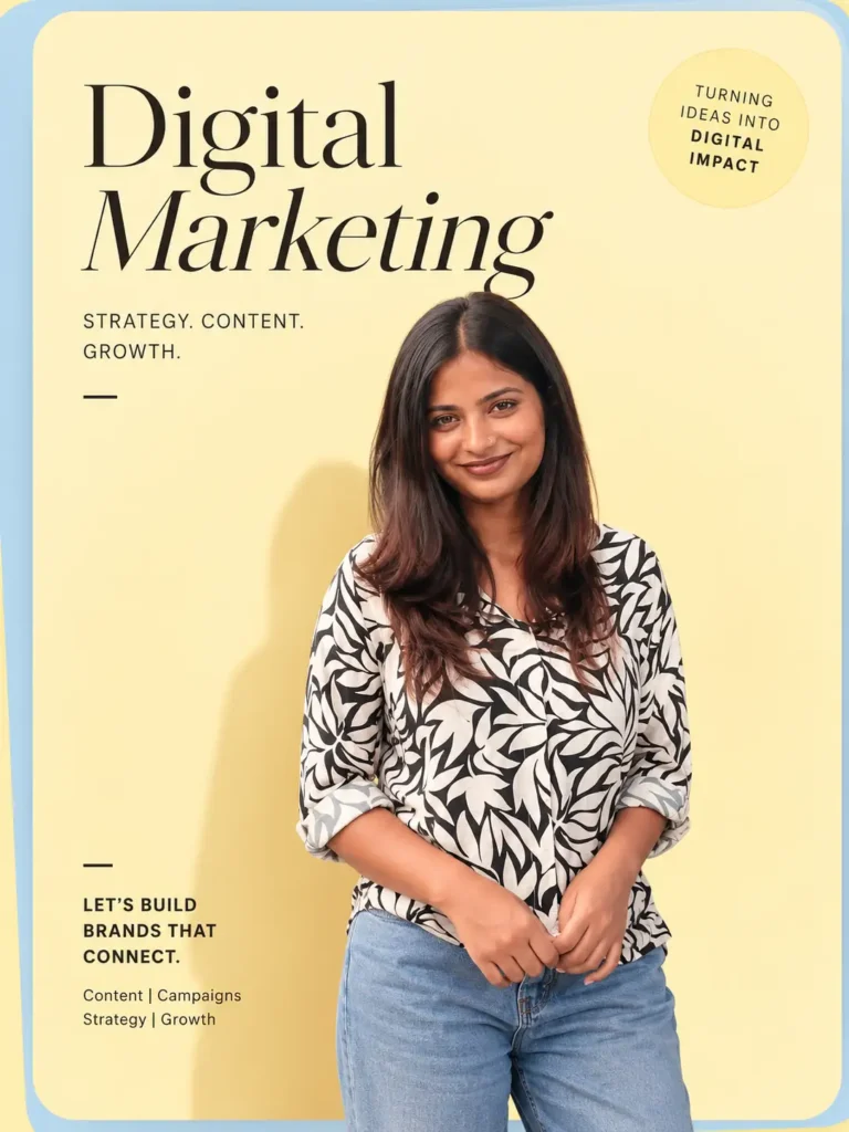 Freelance digital marketing strategist in Ernakulam standing and smiling in a professional branding banner with digital marketing text.