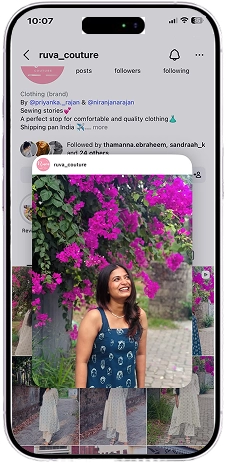 Instagram page of Ruva Couture showcasing a brand collaboration by a freelance digital marketing strategist in Ernakulam.