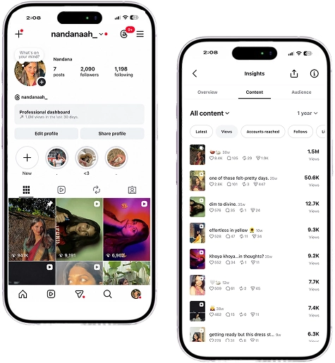Instagram profile and content performance dashboard of the freelance digital marketing strategist in Ernakulam.