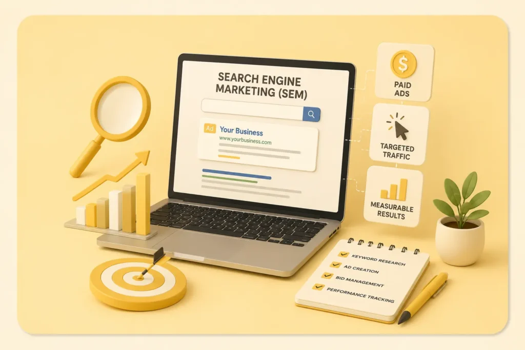 Search engine marketing illustration for digital marketing services in Ernakulam