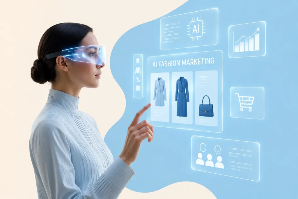 Person using an AI-powered fashion marketing interface illustrating future digital marketing trends explained by freelance digital marketing strategist in Ernakulam.
